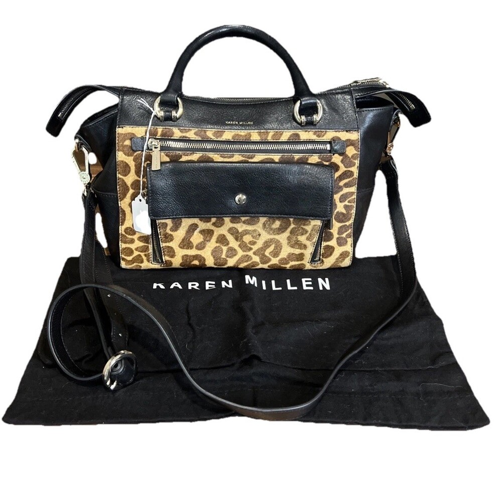 Karen Millen Animal Print Leather Crossbody Satchel Purse Handbag Convertible